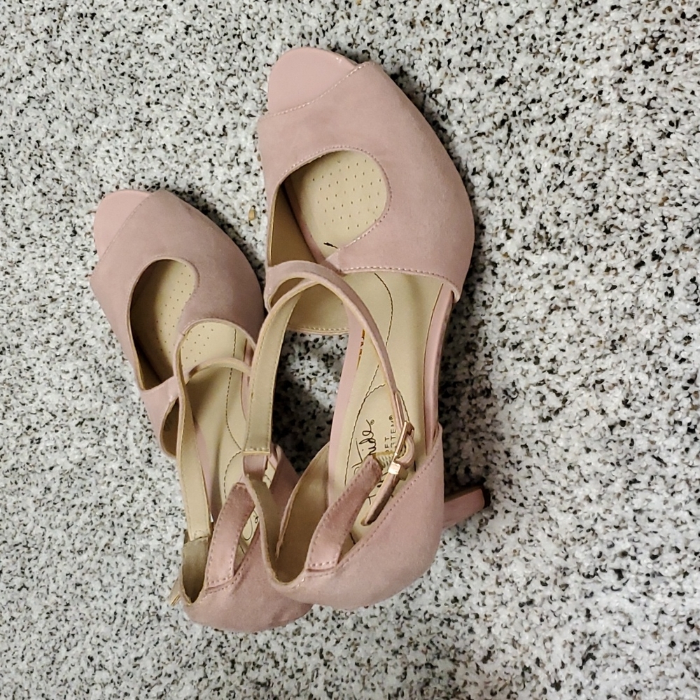 Pink open toe heels